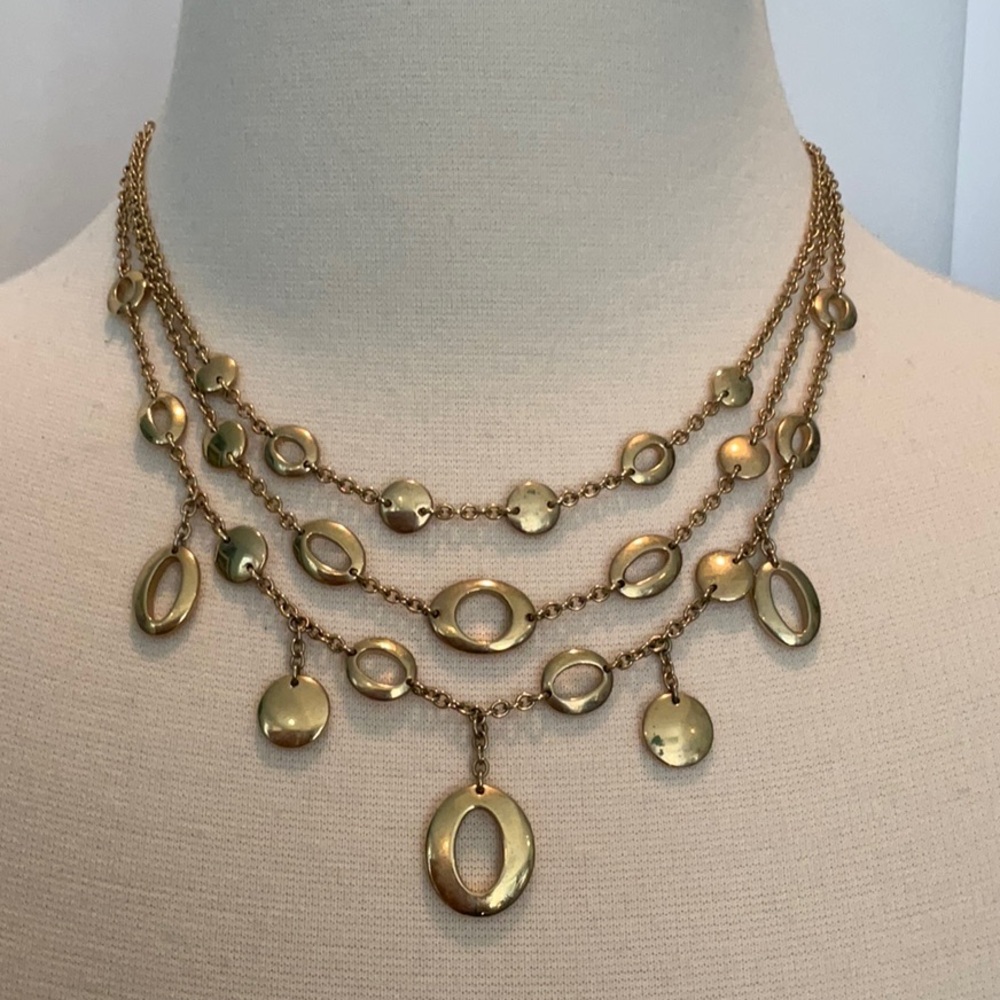 Vintage Monet Gold Tone Triple Strand Bib Necklace